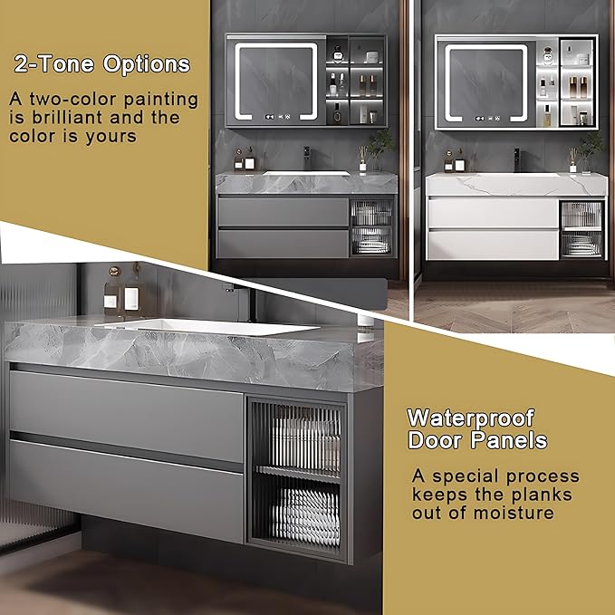 White 36IN Modern Bathroom Vanity - Wall-Mounted Bathroom Storage Cabinet & Bathroom Vanity with Sink, Bathroom Medicine Cabinet Wall Mounted, Defogging & Led Lighting | Bathroom Cabinet Slim
