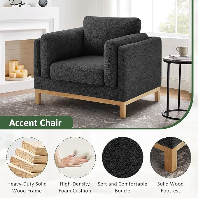 VANOMi 41.34" Oversized Accent Chair, Upholstered Armchair with Solid Wood Legs Living Room Chairs with Wide Armrest Pads, Reading Chair for Bedrooms, Apartments, Living Rooms, Offices(Dark Grey)