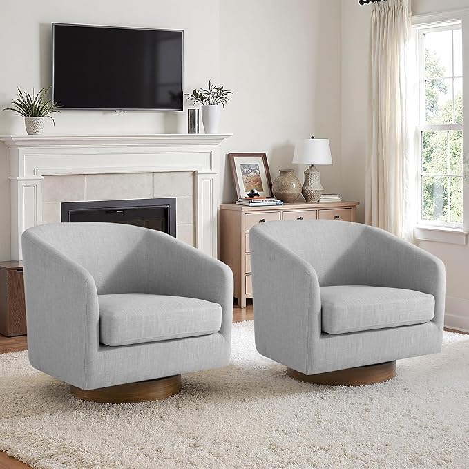 Lumibee Swivel Accent Chairs Set of 2, Chenille Fabric Swivel Barrel Chairs for Living Room, Modern Comfy Upholstered Round Armchairs Single Sofa Chairs for Bedroom, Club-Cool Gray