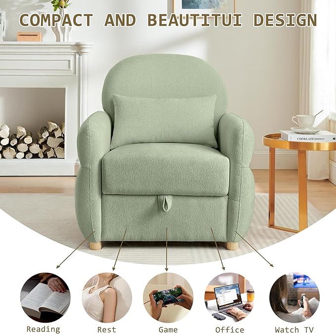 33.5" Accent Chair with Seat Storage Modern Reading Chair Accent Chairs for Living Room Armchair Bedroom,Apartment (Light Green, 33.5")