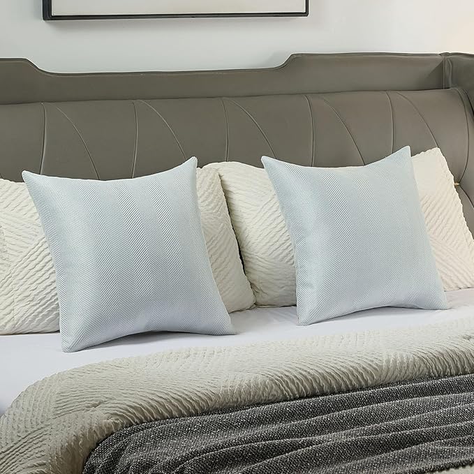FUTEI Light Blue Chenille Throw Pillow Covers 12x20 Inch Set of 2,Soft Wide Chevron Textured Lumbar Pillow Cases,Farmhouse Home Decor for Couch Bed Living Room