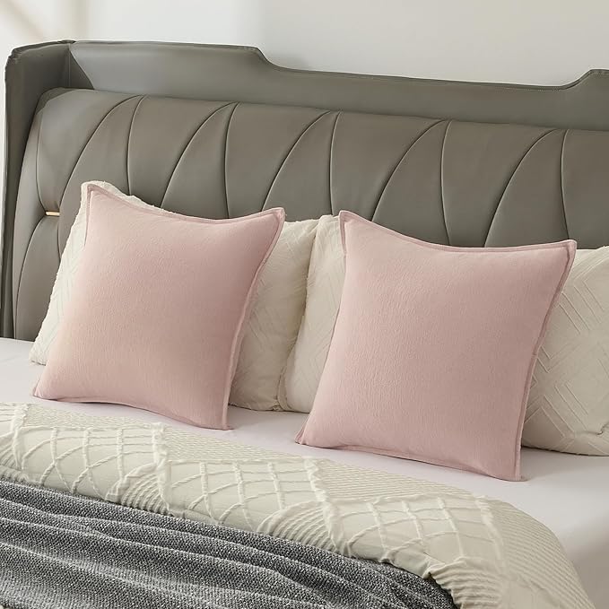 FUTEI Pink Chenille Throw Pillow Covers 12x20 Inch Set of 2,Edges Double-Stitched Lumbar Pillow Cases,Modern Home Decor for Couch Living Room