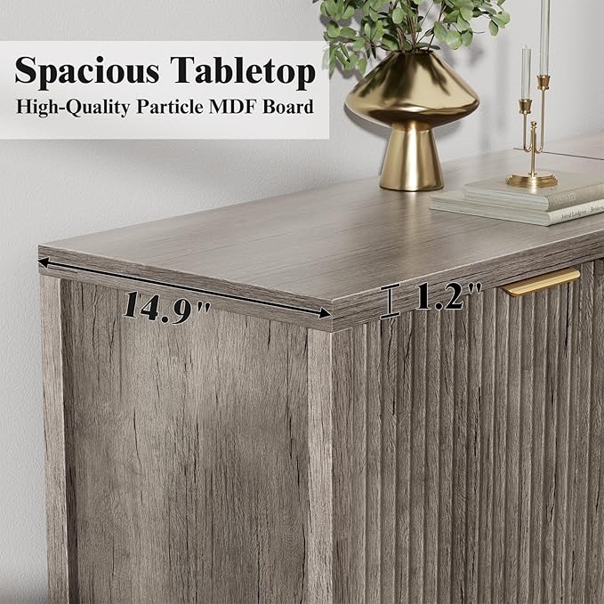 Sideboard Buffet Cabinet Set of 2, 31" Fluted Storage Cabinet with 2 Doors and Adjustable Shelves, Modern Sideboard Console Table for Living Room,Entryway,Dinning Room,Kitchen-Grey