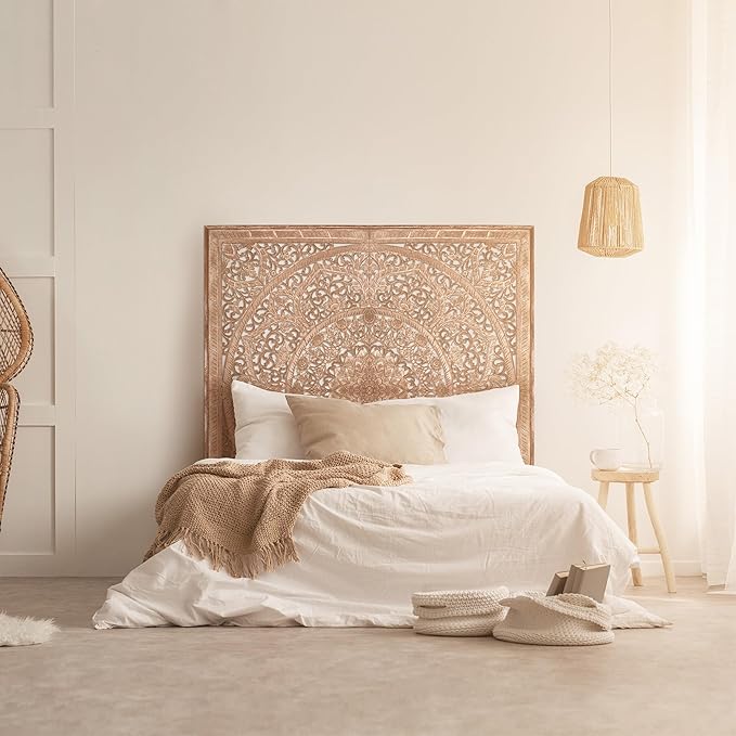 King Wood Headboard Rustic | Carved Full Head Board Only | Wooden Wall Art Full Size Bed | Wall Mount Decor King or Queen | Bed Headboard Panels