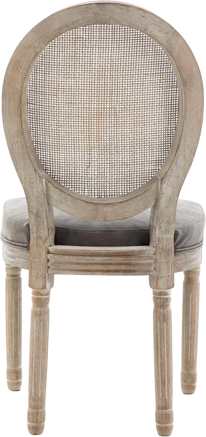 Farmhouse Leather Dining Room Chairs Set of 2 French Dining Chairs with Round Rattan Back French Bistro Chairs for Dining Room/Living Room/Kitchen/Restaurant, Grey