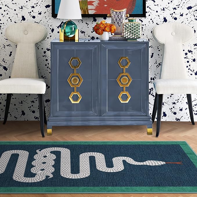 RUGGABLE x Jonathan Adler Machine Washable Modern Area Rug – Venom Sapphire 9x12, Stain-Resistant, Non-Slip – Large Rugs for Living Room, Bedroom, Hallway, Entryway & Office–with Standard Pad