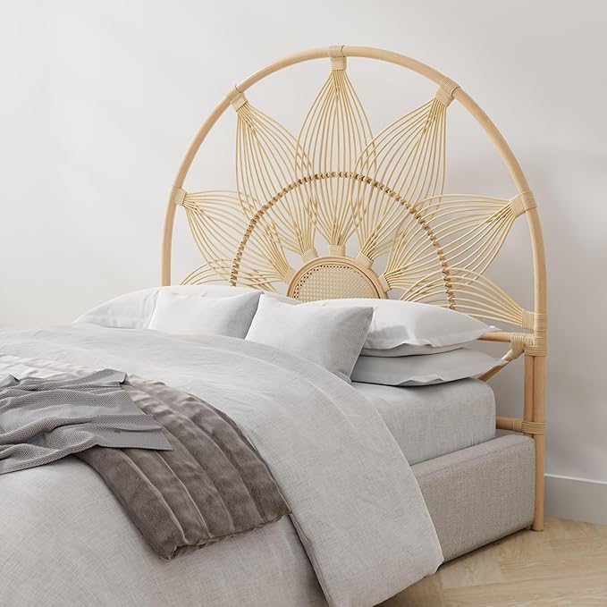 Kouboo Sunflower Rattan Full Headboard Bedroom Bedroom Furniture Headboard Full Size Tropical Decor Bohemian Decor Natural