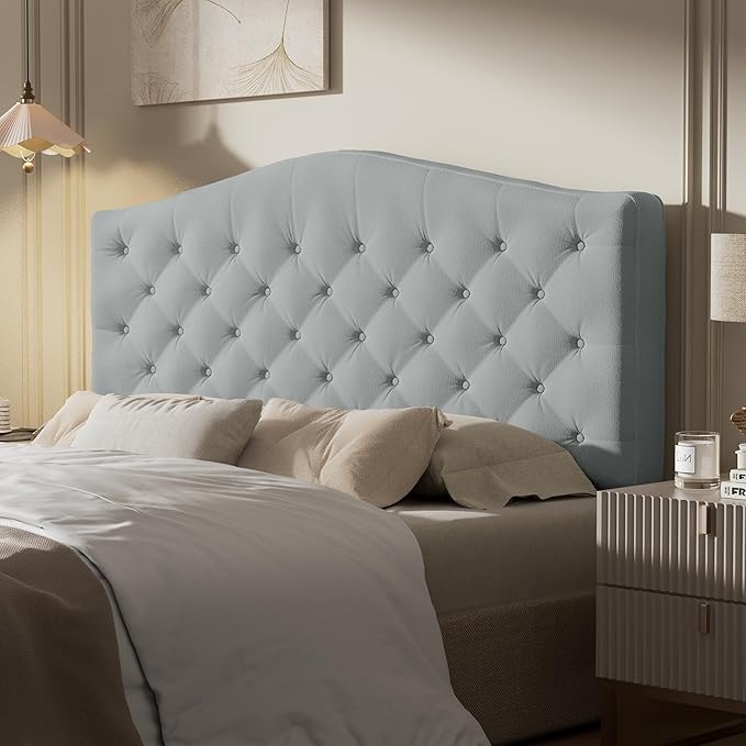 King Headboard Only, Modern Button-Tufted Upholstered Headboard King Size with 4" Thickened High-Density Sponge, Luxury Chenille Fabric, Adjustable Height, Easy Assembly, Grey
