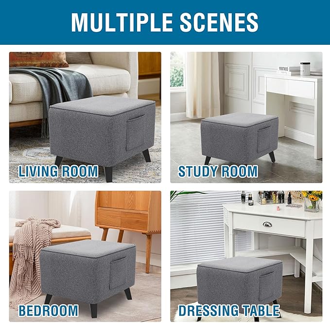 H.VERSAILTEX Ottoman Cover Slipcover Square Fit Length 18"-19" Footrest Sofa Slipcovers Stool Cover Footstool Protector Covers Feature Thick Durable Linen Look Fabric Removable Washable - Heather Grey