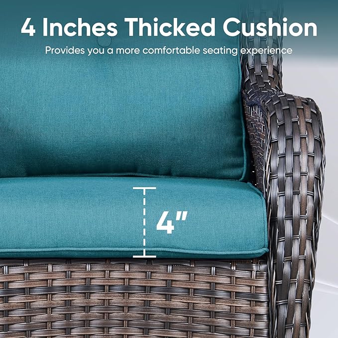 9-Piece Outdoor Patio Cushion Set - Fade & Water Resistant with Removable Olefin Cover, 22x24x4 Inch Memory Foam Cushions for Wicker Sectional Sofa – Peacock Green/Buckle