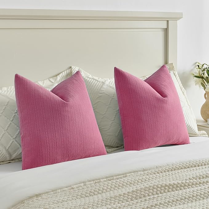 FUTEI Hot Pink Decorative Throw Pillow Covers 12x20 Inch Set of 2,Soft Cozy Wheat Ear Striped Patterns Lumbar Pillow Cases,Modern Home Decor for Couch Bed Living Room