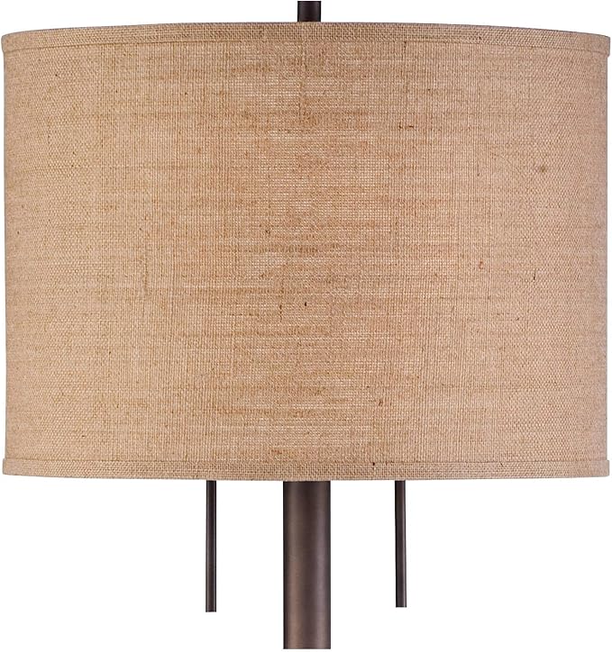 Possini Euro Design Garth Modern Industrial Standing Floor Lamp 63 1/2" Tall Oil Rubbed Bronze Brown Metal Burlap Fabric Drum Shade Decor for Living Room Reading House Bedroom Home Office House
