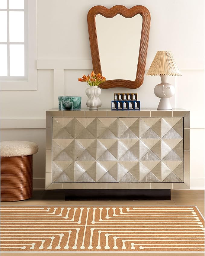 RUGGABLE x Jonathan Adler Machine Washable Modern Area Rug – Inkdrop Copper 6x9, Stain-Resistant, Non-Slip – Medium Rugs for Living Room, Bedroom, Hallway, Entryway & Office–with Standard Pad