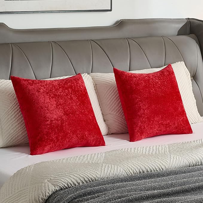 FUTEI Christmas Red Flannel Throw Pillow Covers 26x26 Inch Set of 2,Soft Dimensional TextuChristmas Red Euro Pillow Shams,Modern Home Decor for Couch Living Room