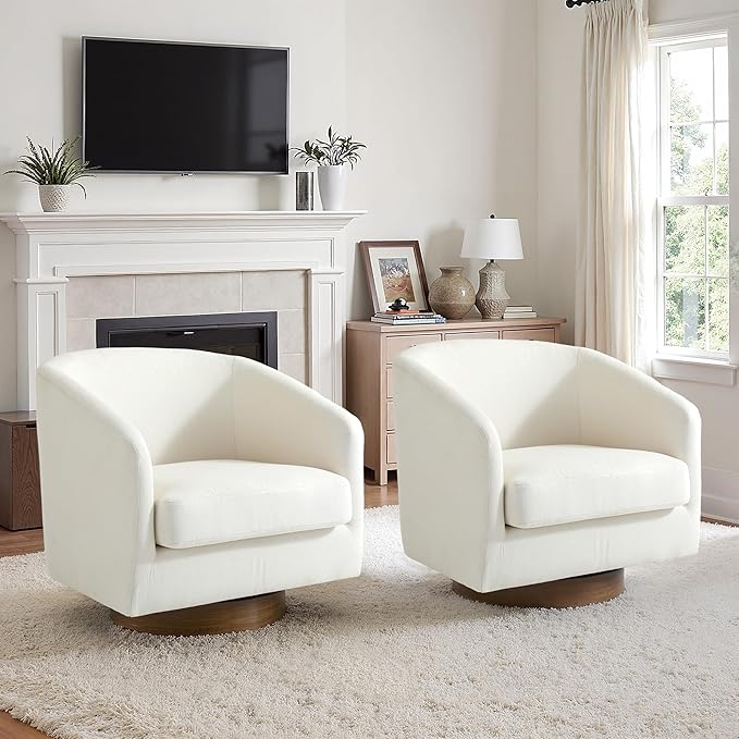 Lumibee Swivel Accent Chairs Set of 2, Chenille Fabric Swivel Barrel Chairs for Living Room, Modern Comfy Upholstered Round Armchairs Single Sofa Chairs for Bedroom, Club-Beige