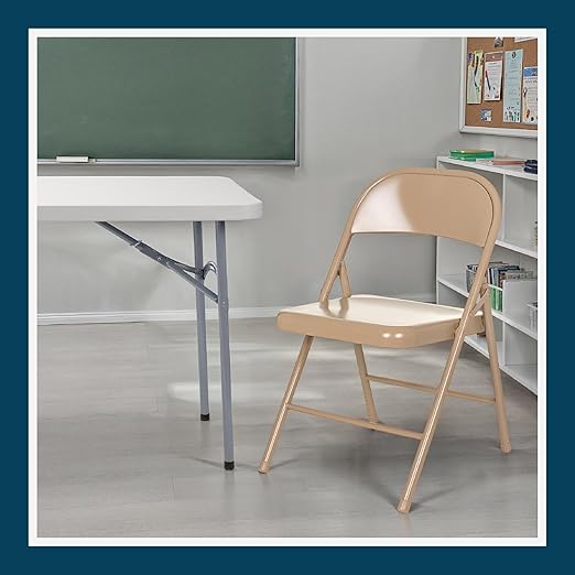 OEF Furnishings OEF900 Series Premium Lightweight All-Steel Folding Chairs (4-Pack, Beige)