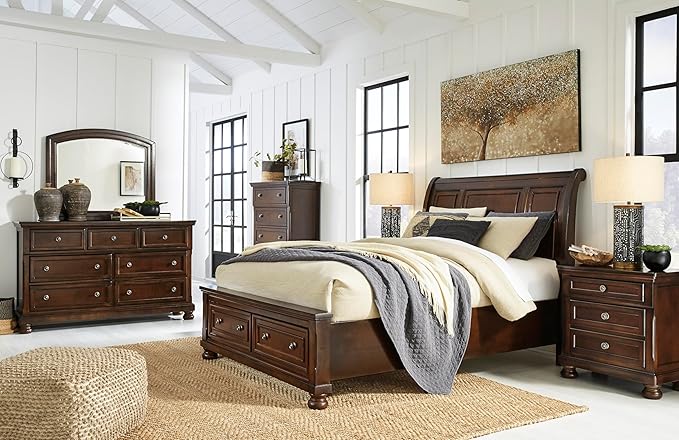 Signature Design by Ashley Porter Traditional 5 Drawer Chest of Drawers, Dark Brown