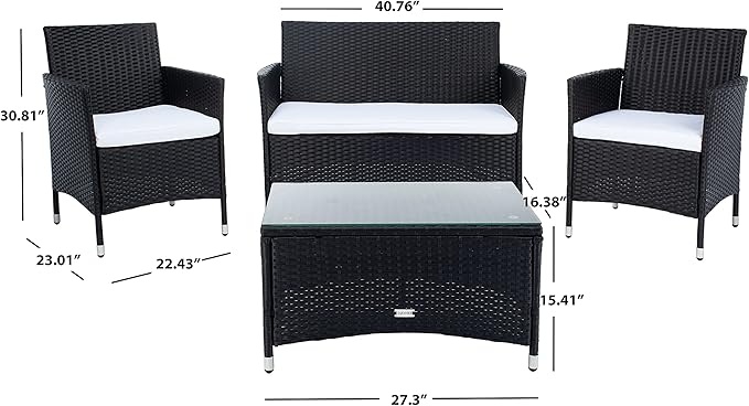 SAFAVIEH PAT7506A Collection Bandele Black and Beige 4-Piece Outdoor Living Patio Set