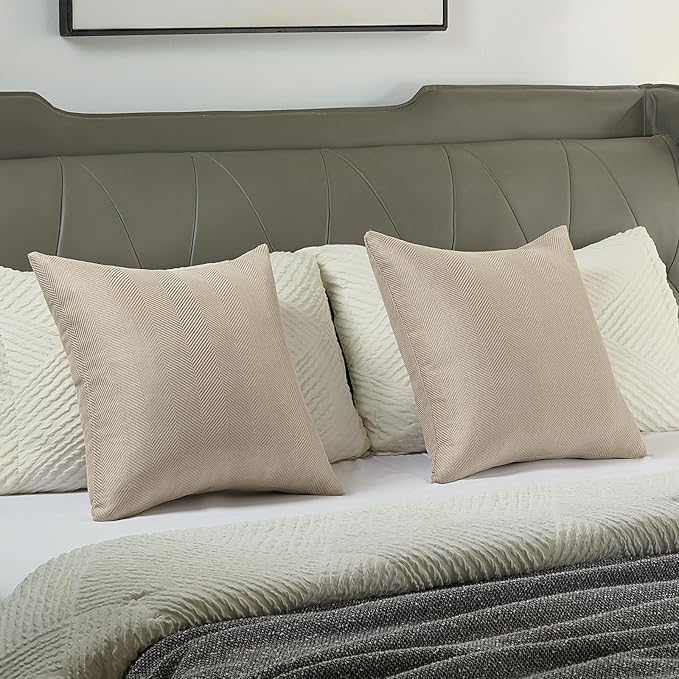 FUTEI Oatmeal Chenille Throw Pillow Covers 16x16 Inch Set of 2,Soft Wide Chevron Textured Cushion Case,Farmhouse Home Decor for Couch Bed Living Room