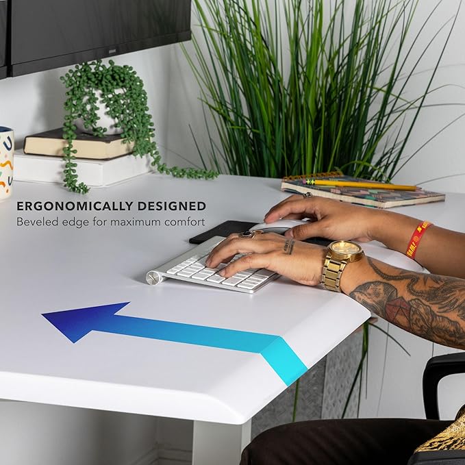 Mount-It! 60" Electric Standing Desk – White Adjustable Height Sit Stand Desk with One-Piece Desktop, Memory Presets, Ergonomic Beveled Edge, White Frame & White Top
