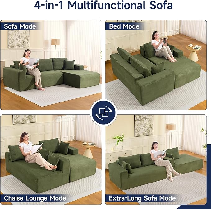 2025 New 108" Cloud Couch Sectional, Modular Sectional Sofa with L-Shaped Chaise, Deep Seat Sectional Modular Couch for Living Room, No Assembly Required (Green, Right Facing Chaise)