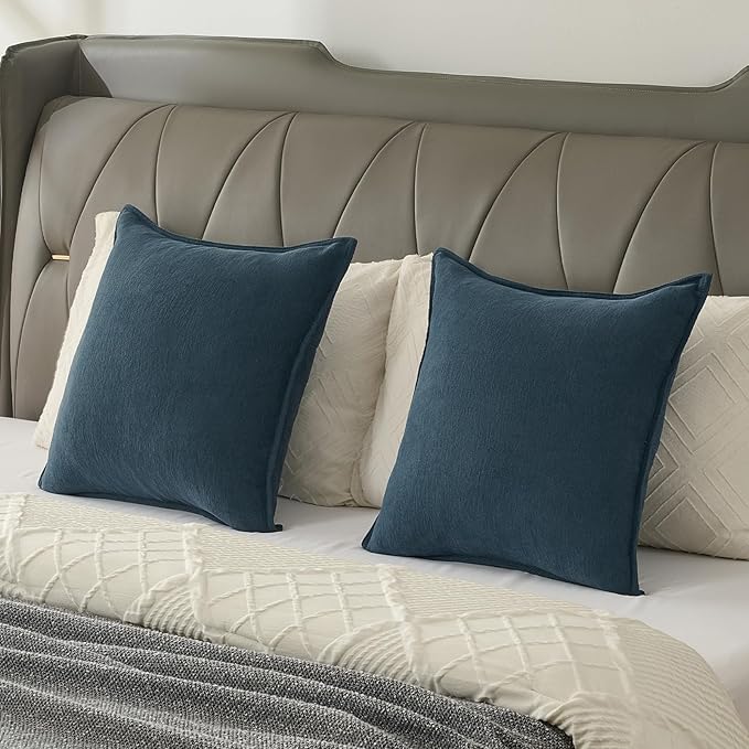 FUTEI Navy Blue Chenille Throw Pillow Covers 20x20 Inch Set of 2,Edges Double-Stitched Cushion Cases,Modern Home Decor for Couch Living Room