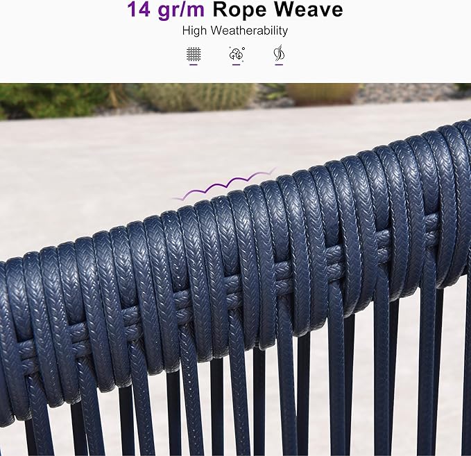 PURPLE LEAF Patio Dining Set for 6 with Gray Storage Box All-Weather Wicker 7 Piece Aluminium Outdoor Table and Chairs Set Included Cushions Modern Outdoor Furniture Set Grey and Navy