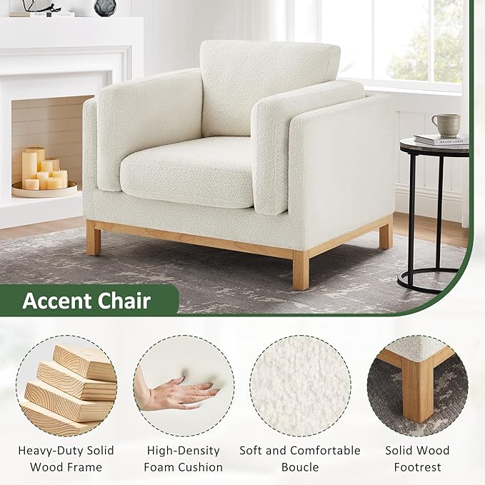 VANOMi 41.34" Oversized Accent Chair, Upholstered Armchair with Solid Wood Legs Living Room Chairs with Wide Armrest Pads, Reading Chair for Bedrooms, Apartments, Living Rooms, Offices(Beige)