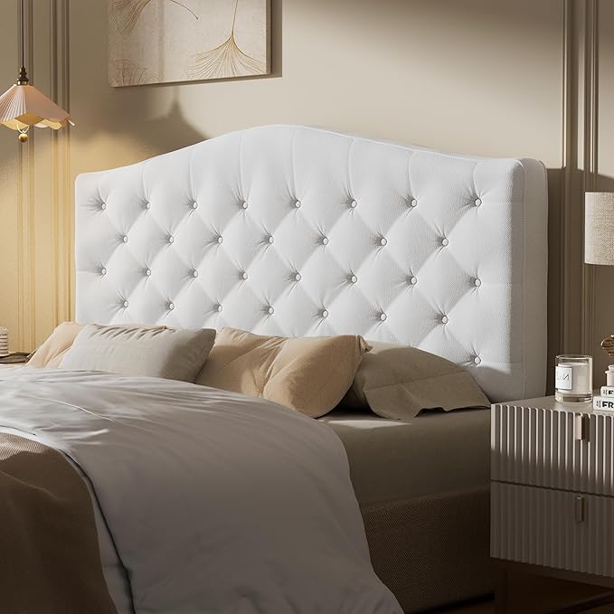 King Headboard Only, Modern Button-Tufted Upholstered Headboard King Size with 4" Thickened High-Density Sponge, Luxury Chenille Fabric, Adjustable Height, Easy Assembly, Beige