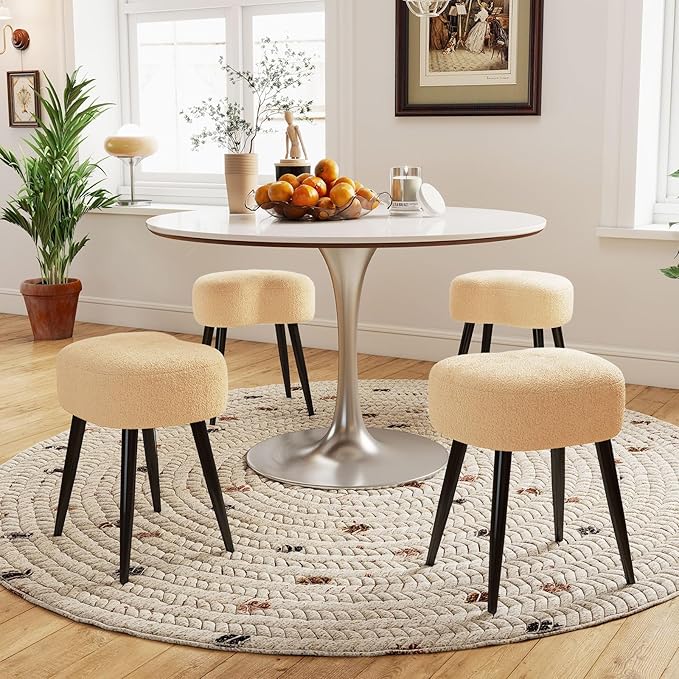 White Vanity Stool, Soft Makeup Stool with Solid Metal Legs for Vanity Corner, Morden Footrest Easy to Assembly(Camel)