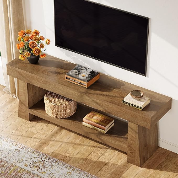 Tribesigns 63-Inch TV Stand for 55/60/65/70-Inch TVs, Farmhouse Entertainment Center with 2-Tier Storage Shelf, Long Wooden Media Console Table for Living Room, Bedroom, Brown