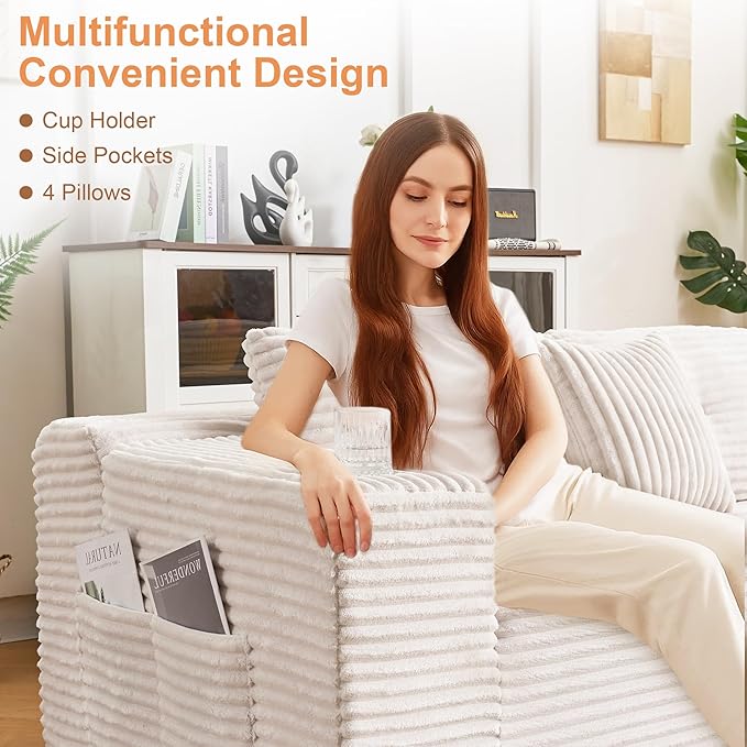 Modular Sectional Sofa, L Shaped Comfy Cloud Couch with Deep Seat, Boneless Couch for Living Room, Modern Sectional Sleeper with Chaise, No Assembly Required, Sofa in A Box, Beige Corduroy