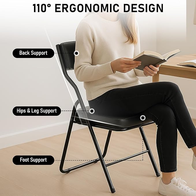 10 Pack Padded Folding Chairs with Cushion, Foldable Dining Chair Set Portable Indoor Outdoor Stackable Folding Chairs with Steel Frame for Home Office Events Wedding Party Black