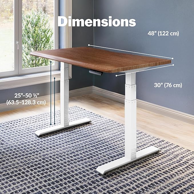Vari ComfortEdge 48x30 Inch Electric Standing Desk – Height Adjustable Sit Stand VariDesk with Memory Presets, Sloped Edge, 220 LB Capacity + Tool-Free Assembly (Walnut)