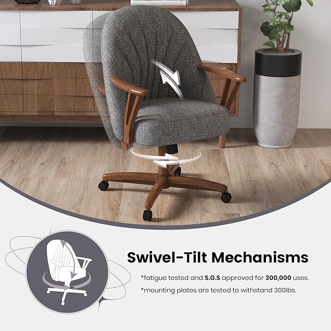 Chromcraft Swivel Tilt Chairs, Luxe Wooden Arm All-Metal Pedestal Base Chairs with Wheels for Kitchen
