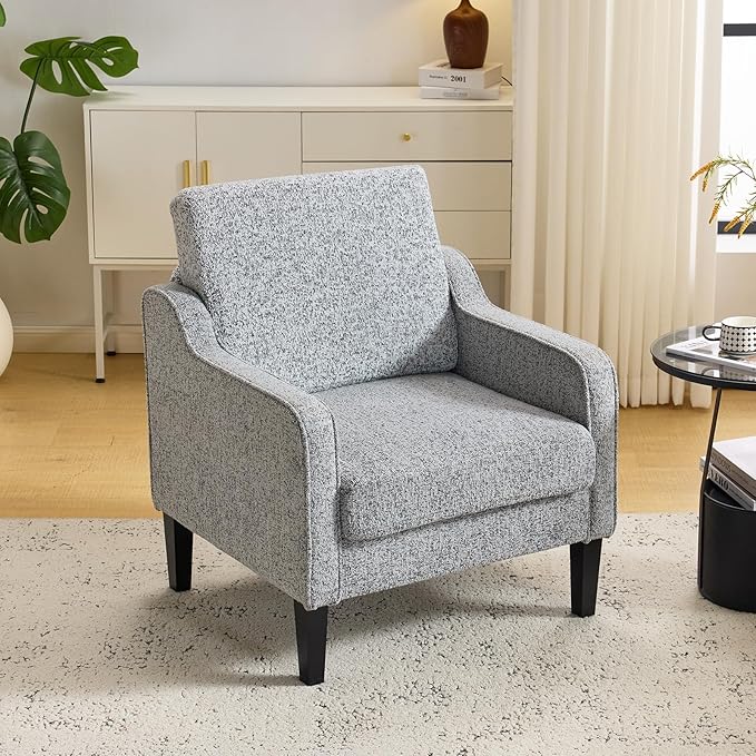 VINGLI Accent Chair for Living Room Chairs Reading Chair for Bedroom Chair Scooped Arm Chair Mid Century Modern Accent Chairs Upholstered Comfy Chair for Apartment, Waiting Room (1, Texture Gray)