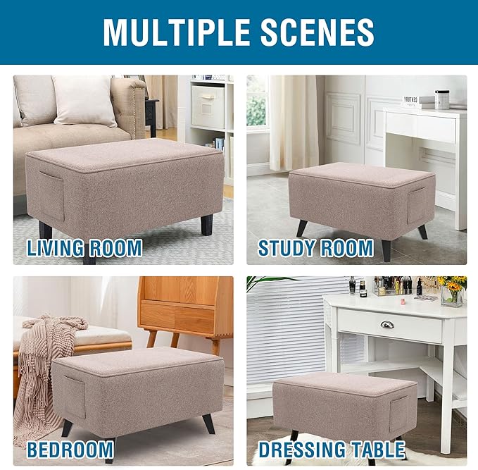 H.VERSAILTEX Ottoman Covers Slipcover Rectangle Fit Length 43"-44" Footrest Thick Linen Look 1 Piece Folding Storage Covers Ottoman Slipcovers Removable Footrest Covers Elastic Bottom - Heather Taupe