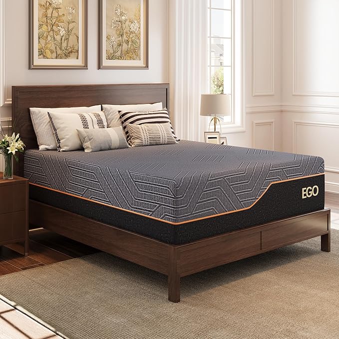MLILY EGOHOME 14 Inch King Mattress, Copper Gel Memory Foam Mattress for Pain Relief, Therapeutic Mattress in a Box, CertiPUR-US Certified, Fiberglass Free Medium Mattress, Black
