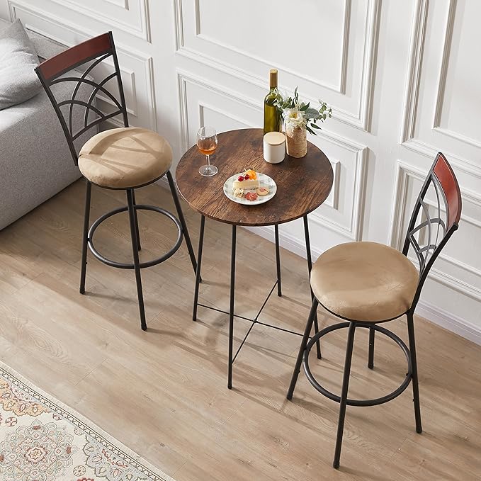 VECELO Barstools, Adjustable Counter Stools,Steel Bistro Pub Chairs,Bar Stools with 360 Degree Swivel Cushion Seat, Wood Top Rail Backrest, Set of 4