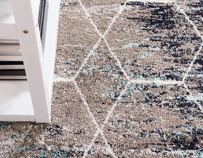 Unique Loom Trellis Frieze Collection Area Rug - Geometric (6' Square, Blue Multi/ Ivory)