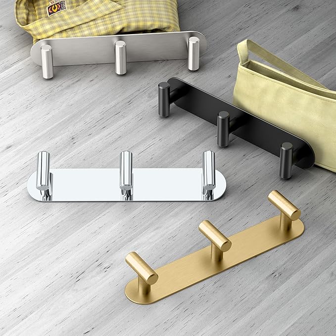 Gatco 1292B Modern Decor Wall Hook. Coat Hat Towel Robe. for Entryway, Living, Kitchen, Bathroom, Bedroom.3-Hook, Sturdy Premium Brass.