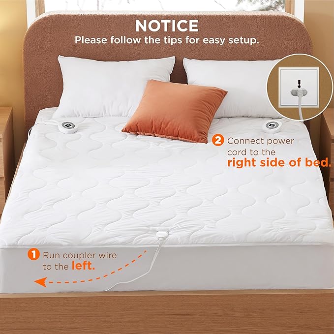 Bedsure Waterproof Heated Mattress Pad King - Cotton Bed Warmer with Memory & Preheat Functions, 10 Heat Settings & 12 Hour Shut Off, Dual Controller, Electric Mattress Pad King, 78"x80"