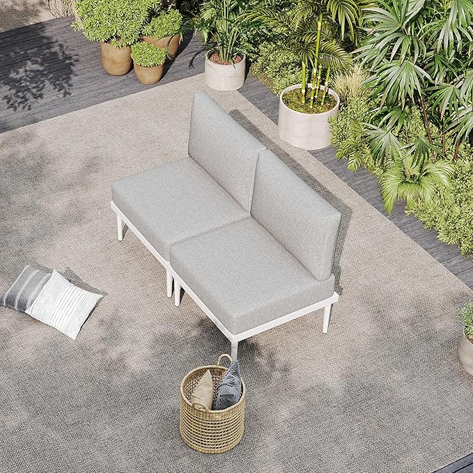 Sundale Outdoor 2 Pieces Patio Furniture Set, Metal Outdoor Sectional Sofa with 6 Inch Olefin Cushion, All-Weather Modern Outdoor Conversation Sets