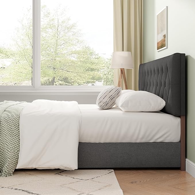 King Upholstered Headboard Only for Bed Frame from 65”-78”, Adjustable Height King XL Headboards with Durable Wood Legs, Fabric Bed Board in Modern Button Design, Dark Grey