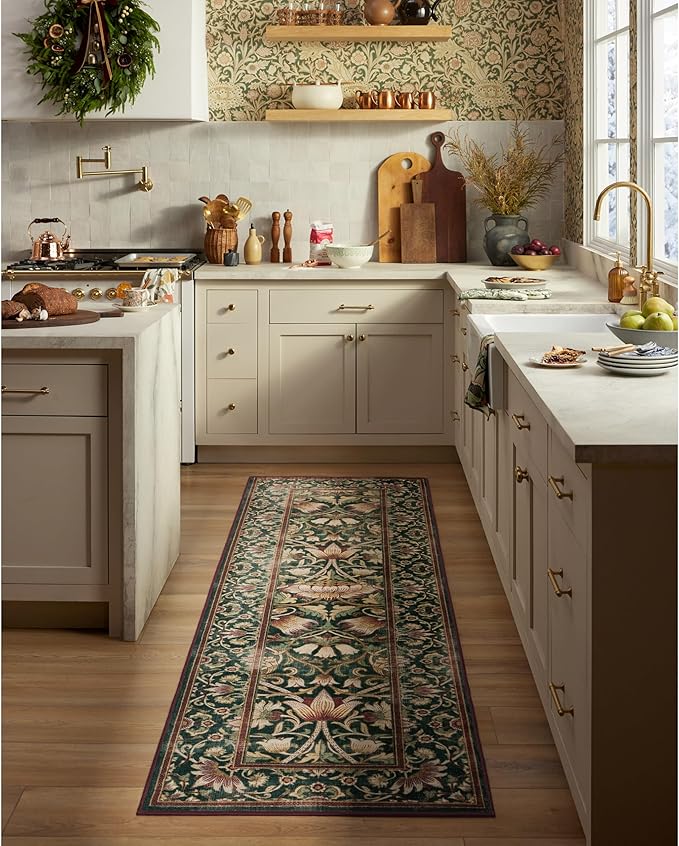 RUGGABLE x Morris & Co Machine Washable Area Rug – Lodden Soft Evergreen & Gold 6x9, Stain-Resistant, Non-Slip – Medium Rugs for Living Room, Bedroom, Hallway, Entryway & Office–with Standard Pad