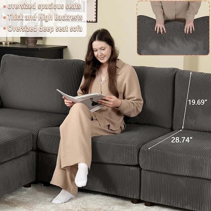 EASE MOOSE Oversized Sectional Modular Sofa,L Shape Sectional Couch with Ottoman,Deep Seat Cloud Couch for Living Room,Removable Cover