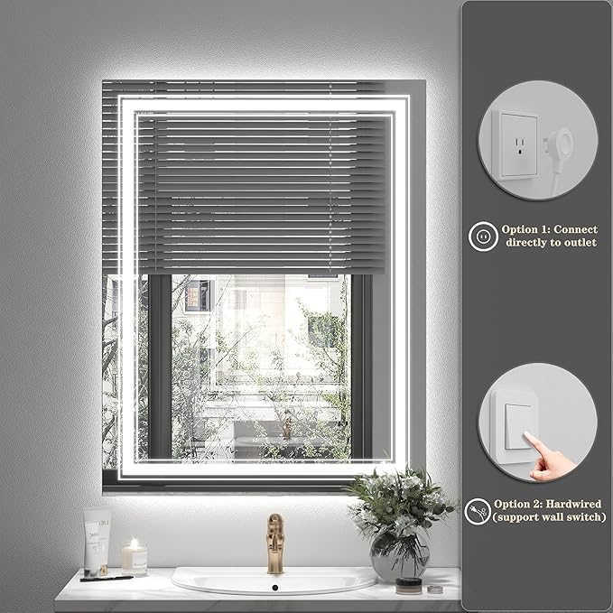 Led Bathroom Mirror 60x36, Large Dimmable Vanity Mirror with Lights, Backlit and Front Lighted LED Mirror for Wall, Anti-Fog, ETL Listed (Horizontal/Vertical)