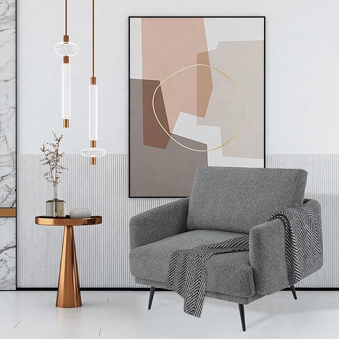 Mid-Century Accent Chair,Modern Oversized Armchair for Living Room,Comfy Upholstered Reading Accent Chairs for Bedroom,Single Sofa Chair (Dark Grey-1PACK)