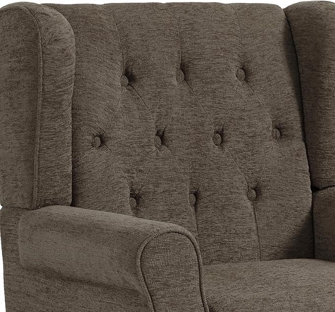 UIXE High Back Accent Chairs Set of 2, Fabric Upholstered Armchair Wingback Arm Club Chair for Living Room, Comfy Single Sofa Bedroom Reading Seat with Solid Wood Legs - Taupe