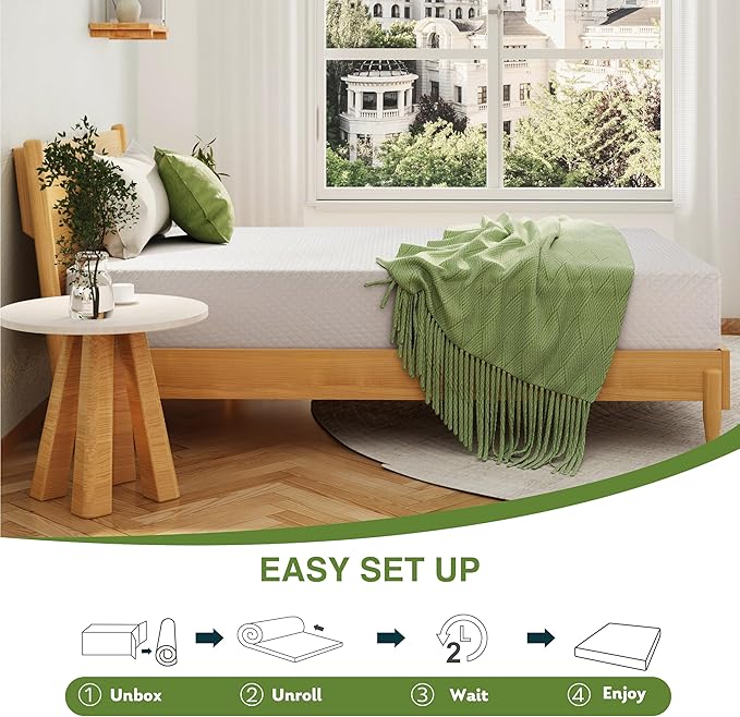 EGOHOME Full Size Memory Foam Mattress, 12 Inch Bed Mattress in a Box with Cooling Green Tea Gel, Relieve Pressure with Medium Support, CertiPUR-US Certified, 75''L x 54''W, White